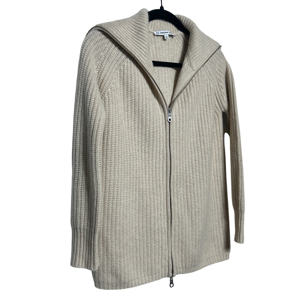 The Cashmere Project Ribbed Zip Up Cardigan Sweater Beige Women's Size XS EUC